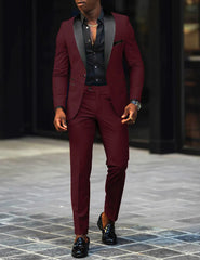 Men's New Fashion Business Casual Two-piece, Comfortable and Breathable Slim-fit Side Slit Single-button Suit Jacket+trousers SHOWLU FASHION STORE