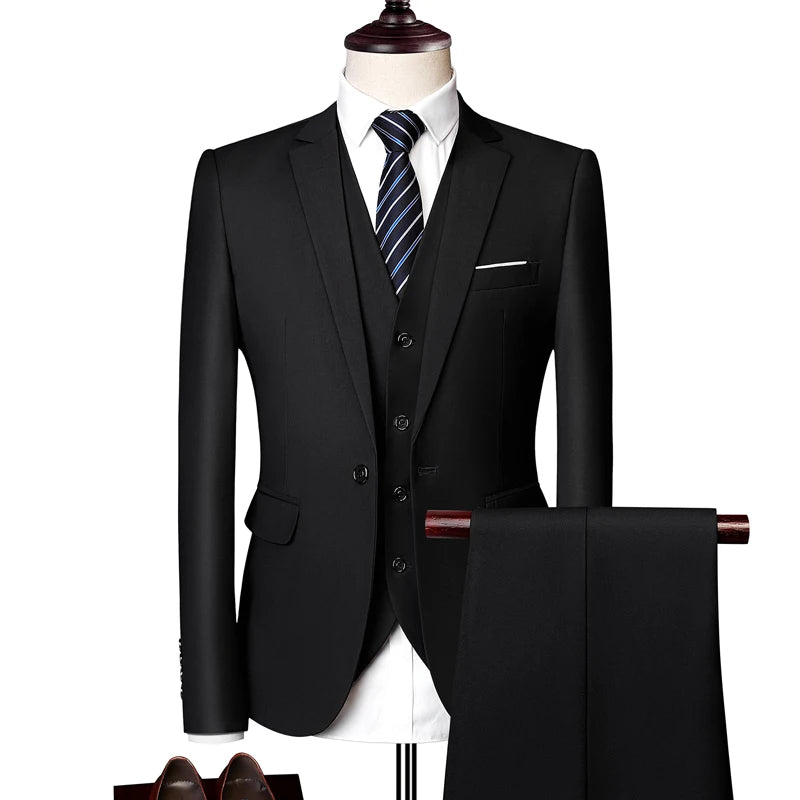 Mens Business Casual (suit + Vest + Trousers) Wedding Suit High-quality Handsome European and American Suit Pink Three-piece Set SHOWLU FASHION STORE