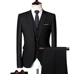 Mens Business Casual (suit + Vest + Trousers) Wedding Suit High-quality Handsome European and American Suit Pink Three-piece Set SHOWLU FASHION STORE