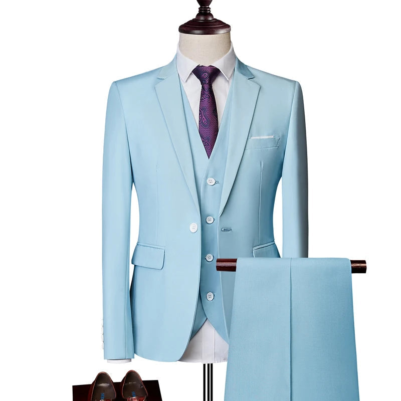 Mens Business Casual (suit + Vest + Trousers) Wedding Suit High-quality Handsome European and American Suit Pink Three-piece Set SHOWLU FASHION STORE
