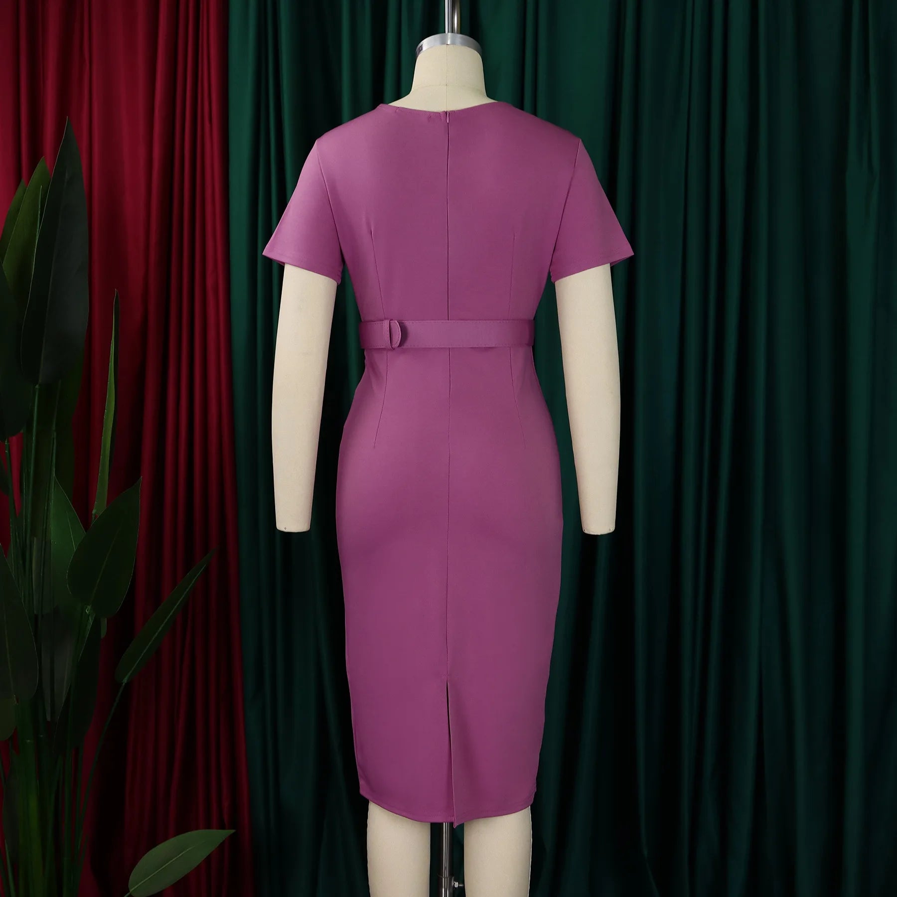 Women's 2024 summer new short-sleeved V-neck waist solid color Tongle fashion dress SHOWLU FASHION STORE