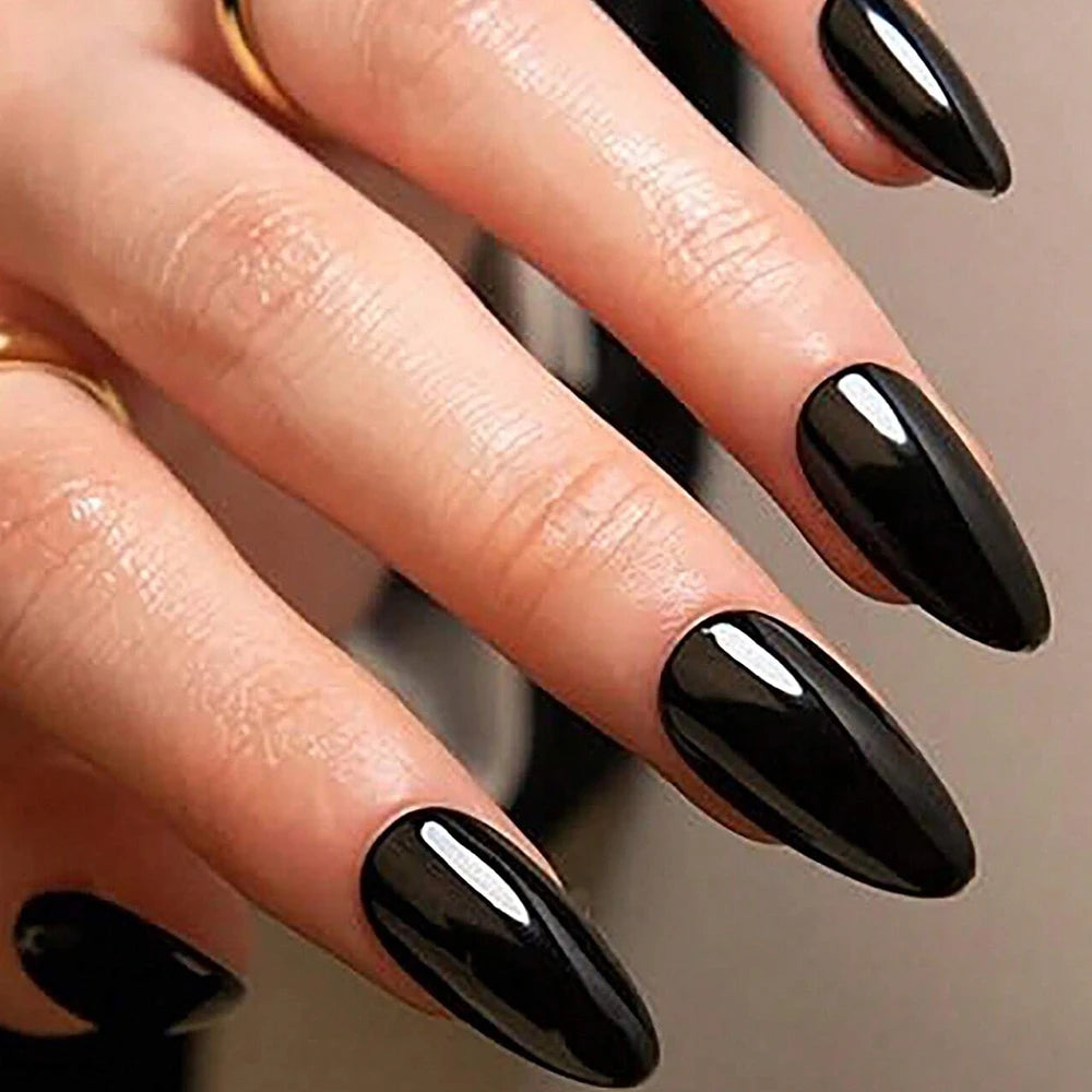 100Pcs Almond Press on Nails Medium Length Fake Nails Black Matte Almond False Nail Tips Artificial Fingernail Extend Fake Nails SHOWLU FASHION STORE
