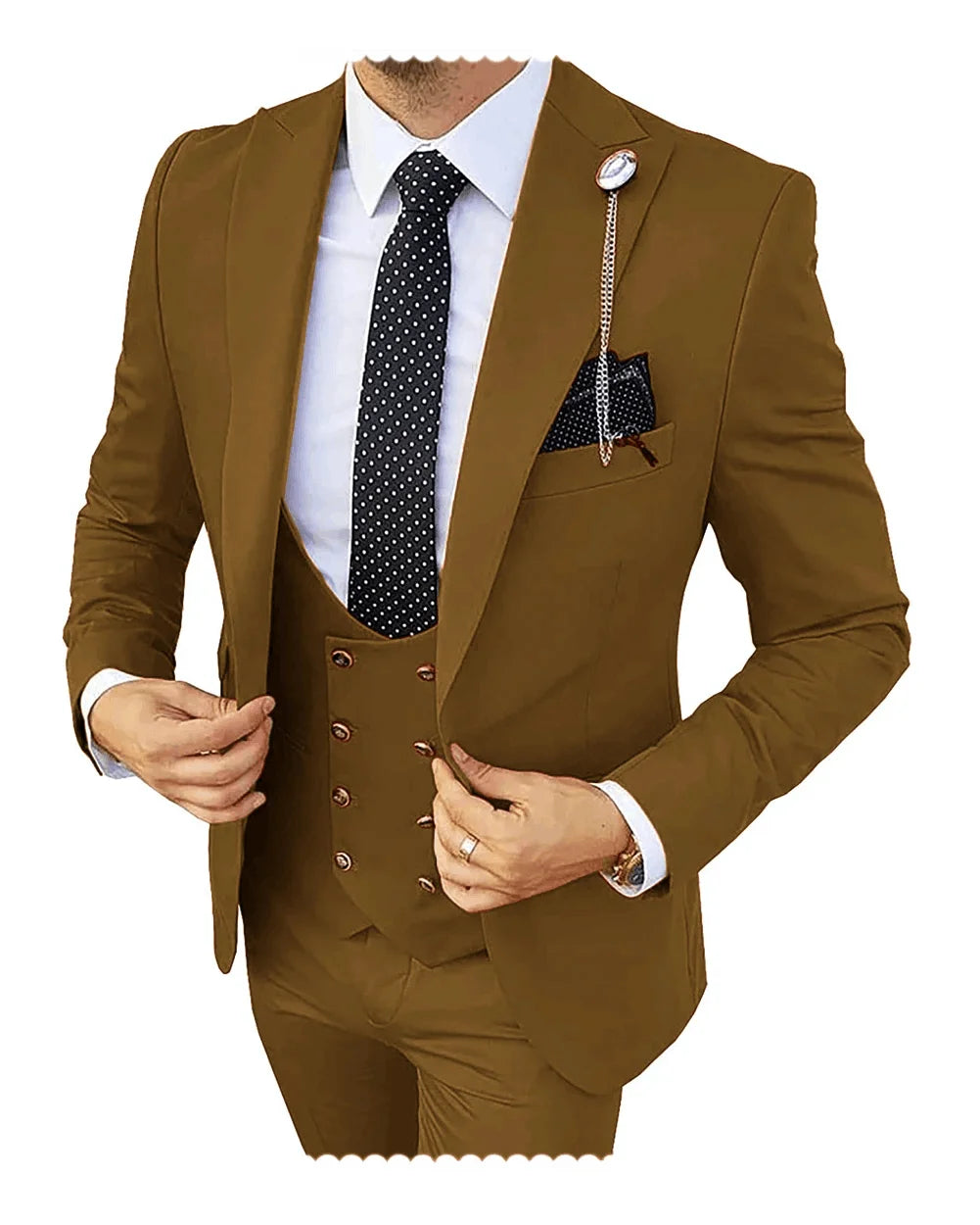 Formal Men 3 Piece Wedding Suits Groom Tuxedos Slim Fit Business Suits Peak Lapel Jacket Costume Homme (Blazer+Pants+Vest) SHOWLU FASHION STORE