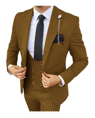 Formal Men 3 Piece Wedding Suits Groom Tuxedos Slim Fit Business Suits Peak Lapel Jacket Costume Homme (Blazer+Pants+Vest) SHOWLU FASHION STORE