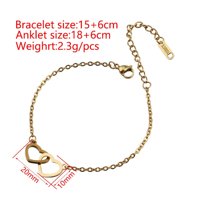 2024 New Valentine's Day Gift Double Heart Bracelets for Women Custom Engraved Name Steel Bracelets Eternal Rose Box Wedding Box SHOWLU FASHION STORE