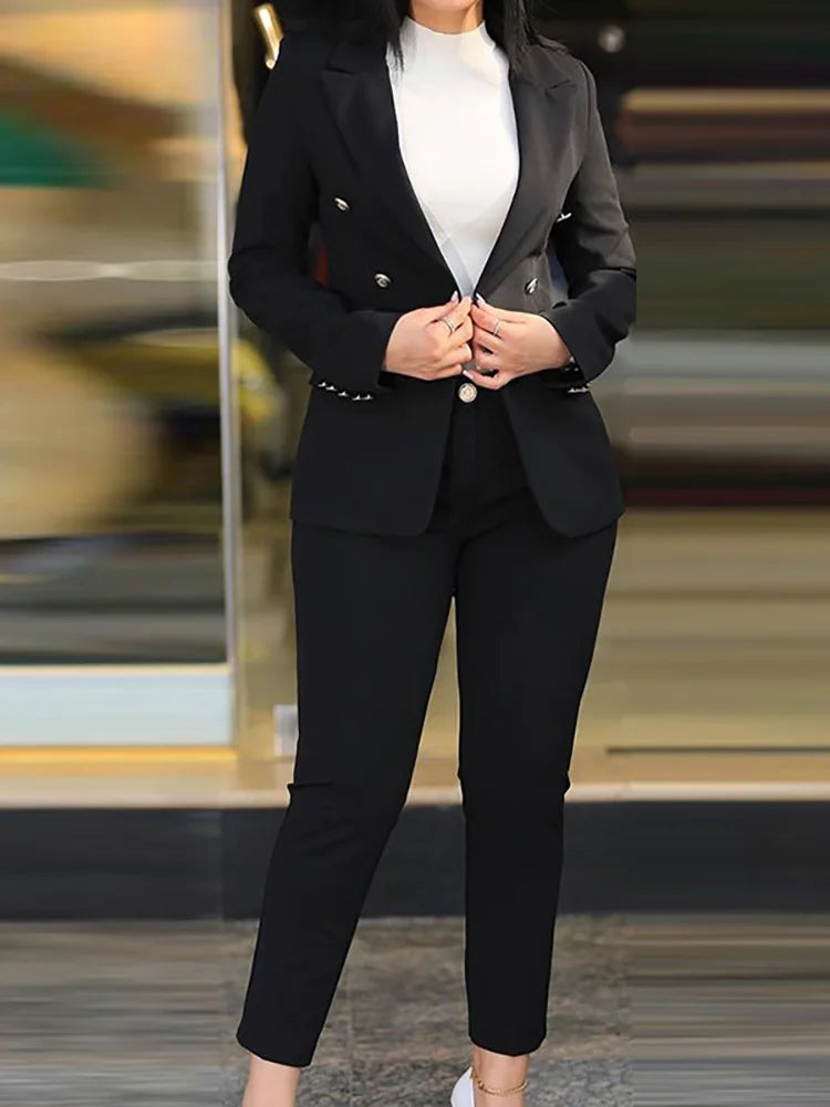 Women Two Pieces Pant Suits, Spring Autumn Loungewear Solid Fashion Matching Sets, 2023 Cardigan Top Pencil Pants Ladies Outfit SHOWLU FASHION STORE