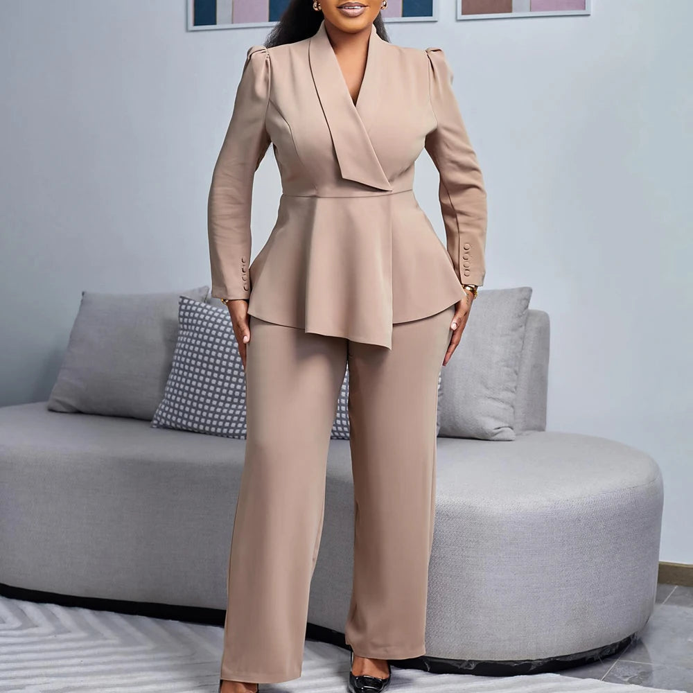 2 Two Piece Wide Leg Pant Suit for Women Formal Pants Set Elegant Wedding Party Dress Office Work Business Outfits Formal Wear SHOWLU FASHION STORE