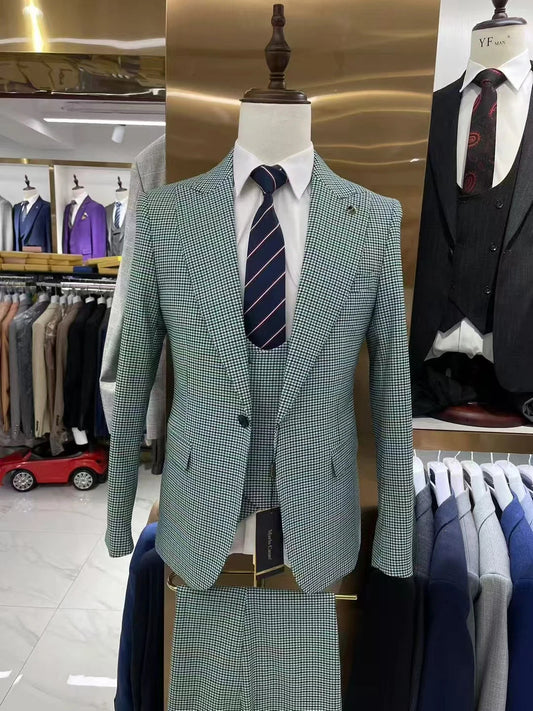 2024 Grey Plaid Men's Suit 3-piece Formal Best Man Wedding Suit Men Suit Wedding Suits for Men  Men Clothing SHOWLU FASHION STORE