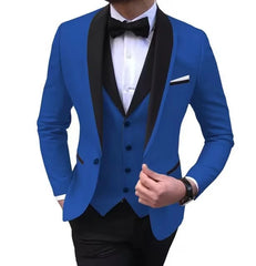 Casual Solid 3 Piece Men Wedding Suits Slim Fit Shawl Lapel Blazer Vest Pants Formal Business Groom Tuxedos Party Costume Homme