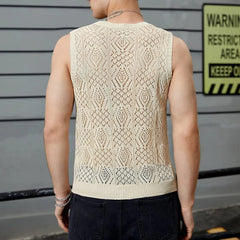 Beach Tops For Men Men'S Knitted Hollowed Out Vest Crew Neck Sleeveless Male Clothes With Designs Camiseta Sin Mangas Hombre SHOWLU FASHION STORE