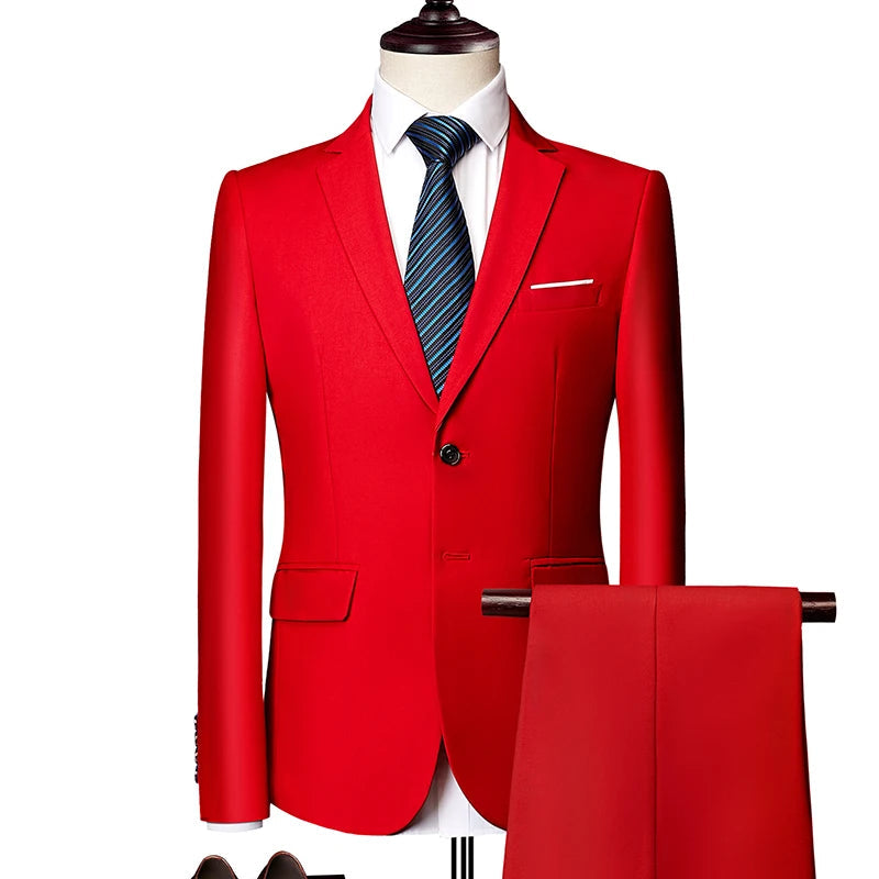 Mens Business Casual (suit + Vest + Trousers) Wedding Suit High-quality Handsome European and American Suit Pink Three-piece Set SHOWLU FASHION STORE