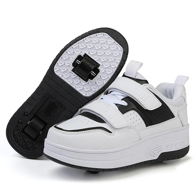 Fashion Girls Boys Roller Skates Children Sneakers With Two Wheels Thick-soled Skateboard Shoes Kids Non-slip Chunky Shoes White SHOWLU FASHION STORE