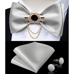 Pink Plaid Solid Men's Self Tie Bow Tie Silk Jacquard Woven Wedding Party Bowtie Hanky Brooch Set Men Butterfly Necktie DiBanGu SHOWLU FASHION STORE