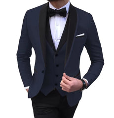 Casual Solid 3 Piece Men Wedding Suits Slim Fit Shawl Lapel Blazer Vest Pants Formal Business Groom Tuxedos Party Costume Homme