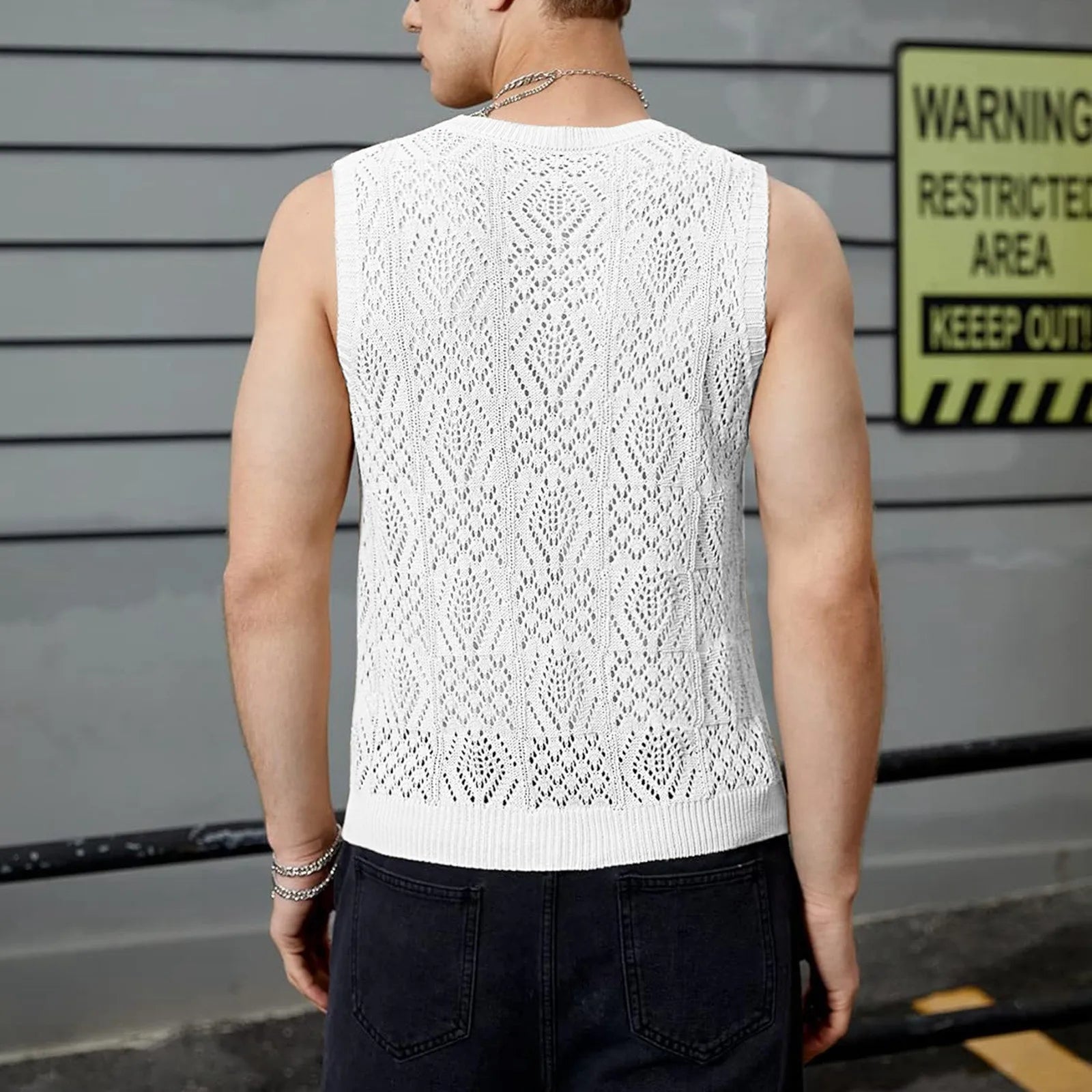 Beach Tops For Men Men'S Knitted Hollowed Out Vest Crew Neck Sleeveless Male Clothes With Designs Camiseta Sin Mangas Hombre SHOWLU FASHION STORE