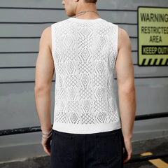 Beach Tops For Men Men'S Knitted Hollowed Out Vest Crew Neck Sleeveless Male Clothes With Designs Camiseta Sin Mangas Hombre SHOWLU FASHION STORE