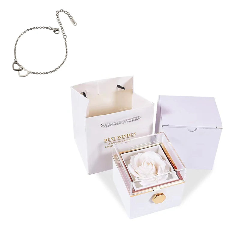 2024 New Valentine's Day Gift Double Heart Bracelets for Women Custom Engraved Name Steel Bracelets Eternal Rose Box Wedding Box SHOWLU FASHION STORE