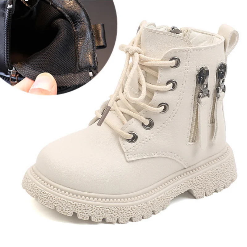 Rubber Boots for Children Boys Tide Boots Autumn Winter Warm Cotton Ankle Boots for Kindergarten Girls Kids Boots Double Zip New SHOWLU FASHION STORE