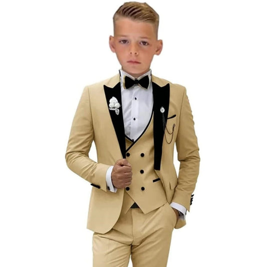 Velvet Peacked Lapel Boy's Suit Set Champagne 4-Pieces Kids Tuxedo Set Blazer Vest Pants Bow-tie For  Birthday Graduation SHOWLU FASHION STORE