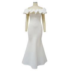 Elegant Women Long Evening Dresses Ruched Off Shoulder Slim Bodycon Mermiad White Dress Formal Party Wedding Guest Gown SHOWLU FASHION STORE