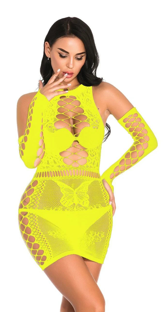 Fat Plus Size Dress Lady Lingerie Erotic Open Cup Crotchless Halter Costumes Sleeve Fishnet Backless Buttock Sexy Women Games SHOWLU FASHION STORE