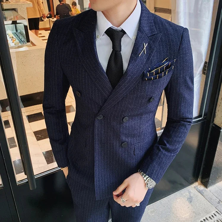 S-7XL (Jacket+Vest+Pants) Fashion Boutique Lattice Formal Business Mens Suit 3Pcs Set Groom Wedding Dress Plaid Suit Show Stage SHOWLU FASHION STORE