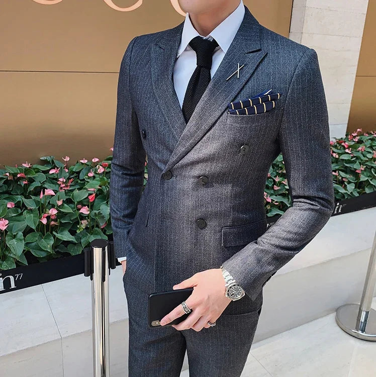 S-7XL (Jacket+Vest+Pants) Fashion Boutique Lattice Formal Business Mens Suit 3Pcs Set Groom Wedding Dress Plaid Suit Show Stage SHOWLU FASHION STORE