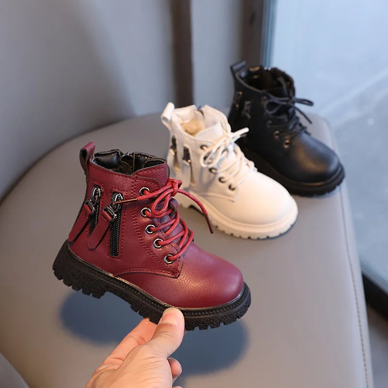Rubber Boots for Children Boys Tide Boots Autumn Winter Warm Cotton Ankle Boots for Kindergarten Girls Kids Boots Double Zip New SHOWLU FASHION STORE