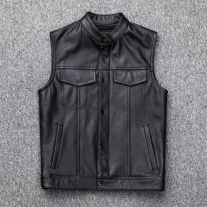 Autumn Winter Men's Faux Leather Waistcoat Classical Men Stand Collar Motorcycle Biker Leather Vest Stylish Clothing SHOWLU FASHION STORE