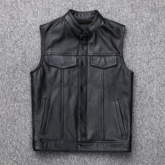 Autumn Winter Men's Faux Leather Waistcoat Classical Men Stand Collar Motorcycle Biker Leather Vest Stylish Clothing SHOWLU FASHION STORE