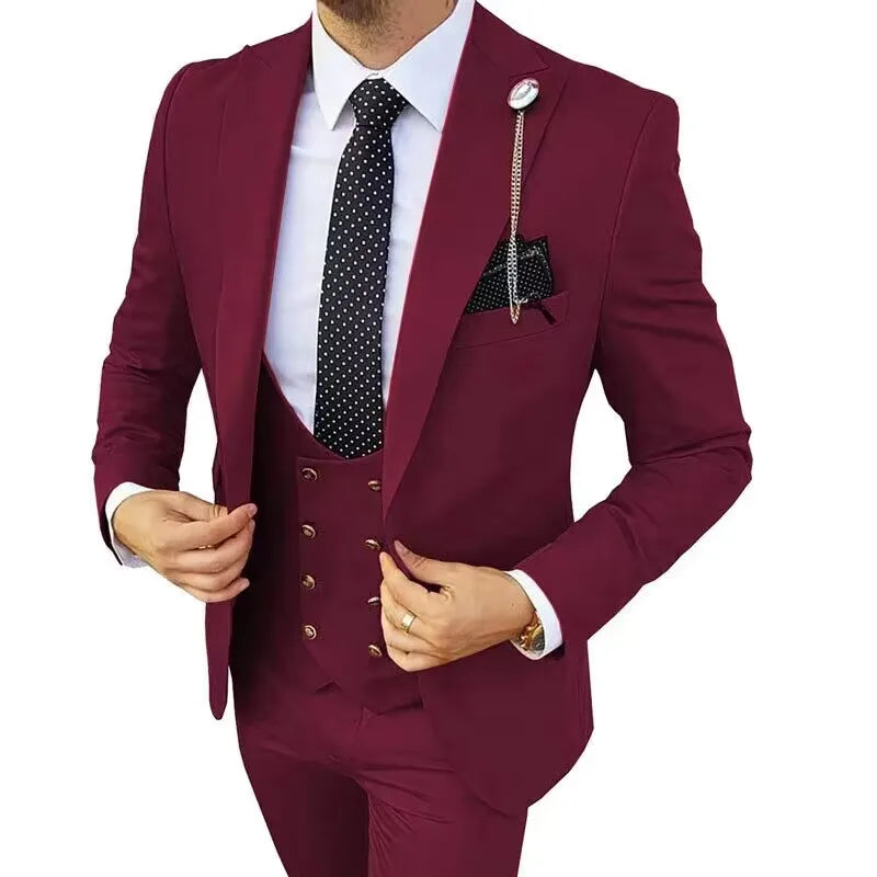 Formal Men 3 Piece Wedding Suits Groom Tuxedos Slim Fit Business Suits Peak Lapel Jacket Costume Homme (Blazer+Pants+Vest) SHOWLU FASHION STORE