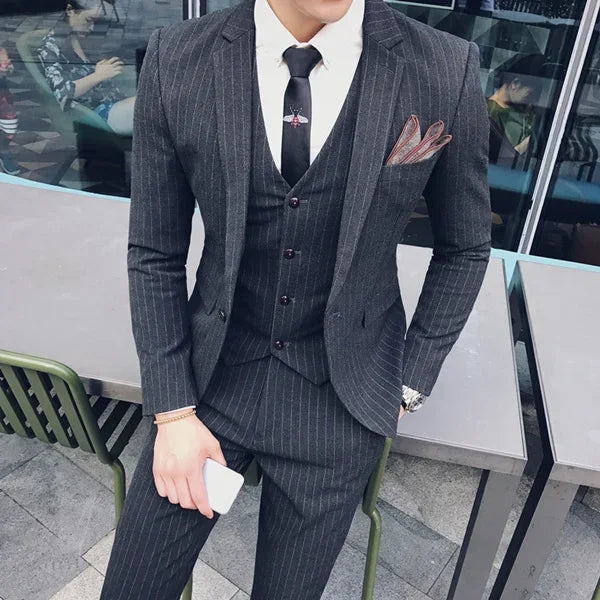 S-7XL (Jacket+Vest+Pants) Fashion Boutique Lattice Formal Business Mens Suit 3Pcs Set Groom Wedding Dress Plaid Suit Show Stage SHOWLU FASHION STORE