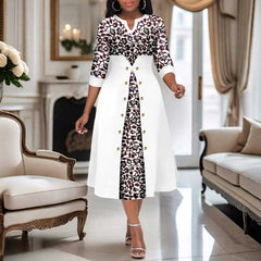 Africa Ankara Printed Fabric Women's Dress V Neck Sexy Double Hem Splicing Clash Color Model Skirt 2425190 SHOWLU FASHION STORE