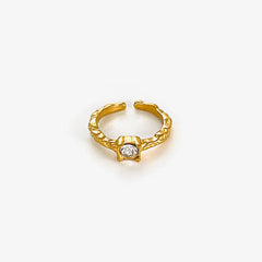 Peri'sbox Vintage Elegant Gold Plated Geometric Moonstone Zircon Rhinestone Open Rings for Women Party Daily Jewelry Waterproof SHOWLU FASHION STORE