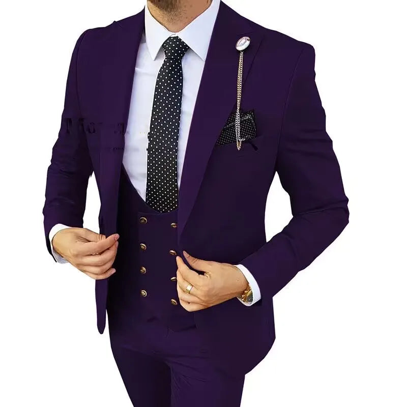 Formal Men 3 Piece Wedding Suits Groom Tuxedos Slim Fit Business Suits Peak Lapel Jacket Costume Homme (Blazer+Pants+Vest) SHOWLU FASHION STORE