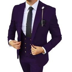 Formal Men 3 Piece Wedding Suits Groom Tuxedos Slim Fit Business Suits Peak Lapel Jacket Costume Homme (Blazer+Pants+Vest) SHOWLU FASHION STORE