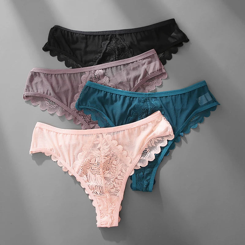 Lace Underwear Women's Panties Sexy Low-Waist Thong Hollow Out G String Female Underpant Solid Comfortable Female Lingerie SHOWLU FASHION STORE