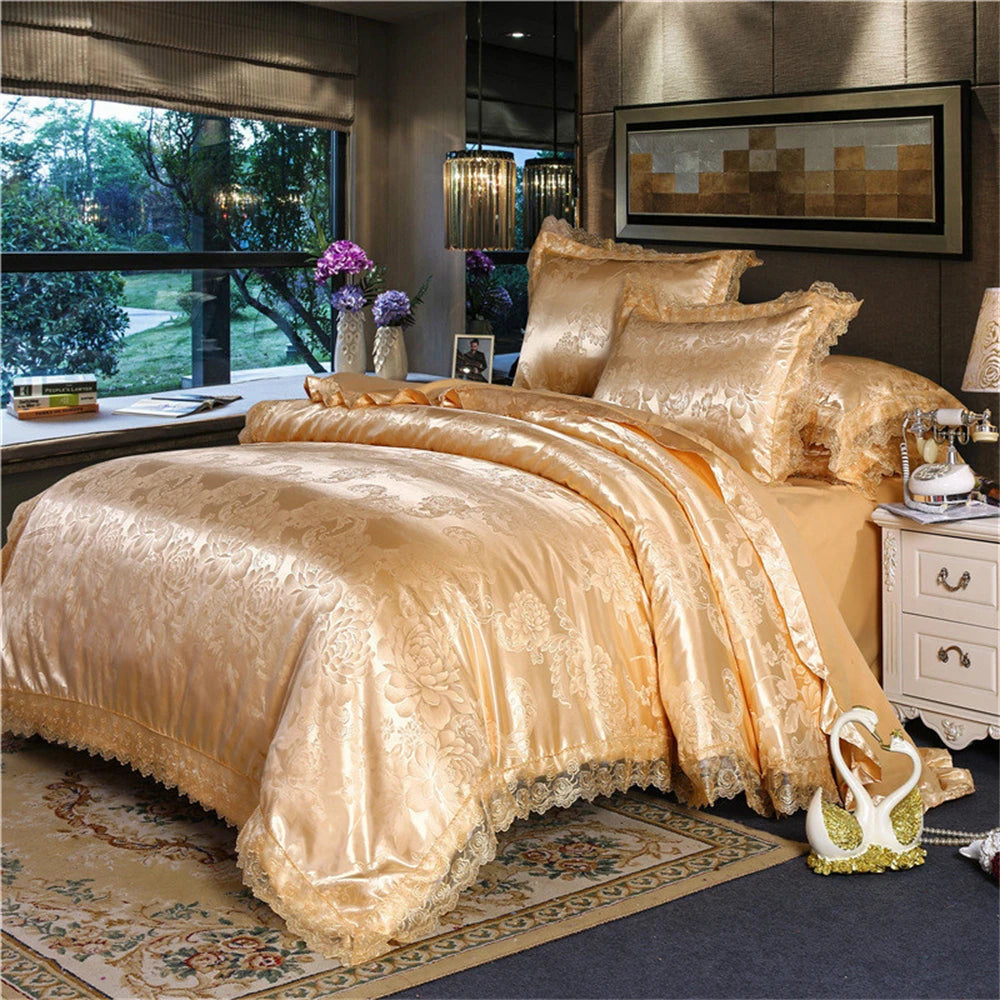 Nordic Satin Jacquard Duvet Cover Set Luxury Flower Bedding Set Adlut Quilt Cover Pillowcases Sheet Twin Queen King Home Texiles SHOWLU FASHION STORE
