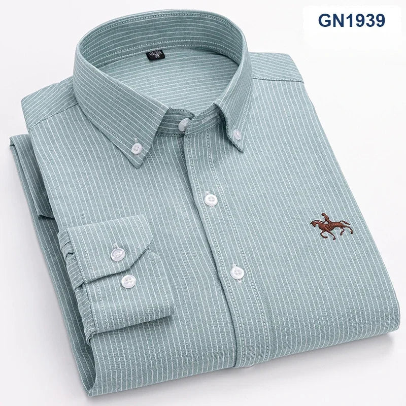 Plus size 6XL 100%cotton korean fashion long-sleeve shirts for men slim fit formal plain shirt striped houndstooth plaid clothes SHOWLU FASHION STORE