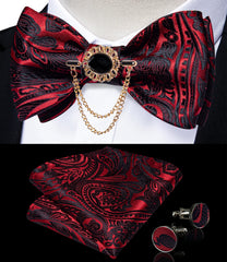 Pink Plaid Solid Men's Self Tie Bow Tie Silk Jacquard Woven Wedding Party Bowtie Hanky Brooch Set Men Butterfly Necktie DiBanGu SHOWLU FASHION STORE
