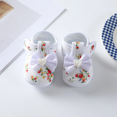 Baby Girls Flat Shoes, Soft Sole Bowknot Flower Print Non-slip Indoor Outdoor Toddler Shoes 0-12M