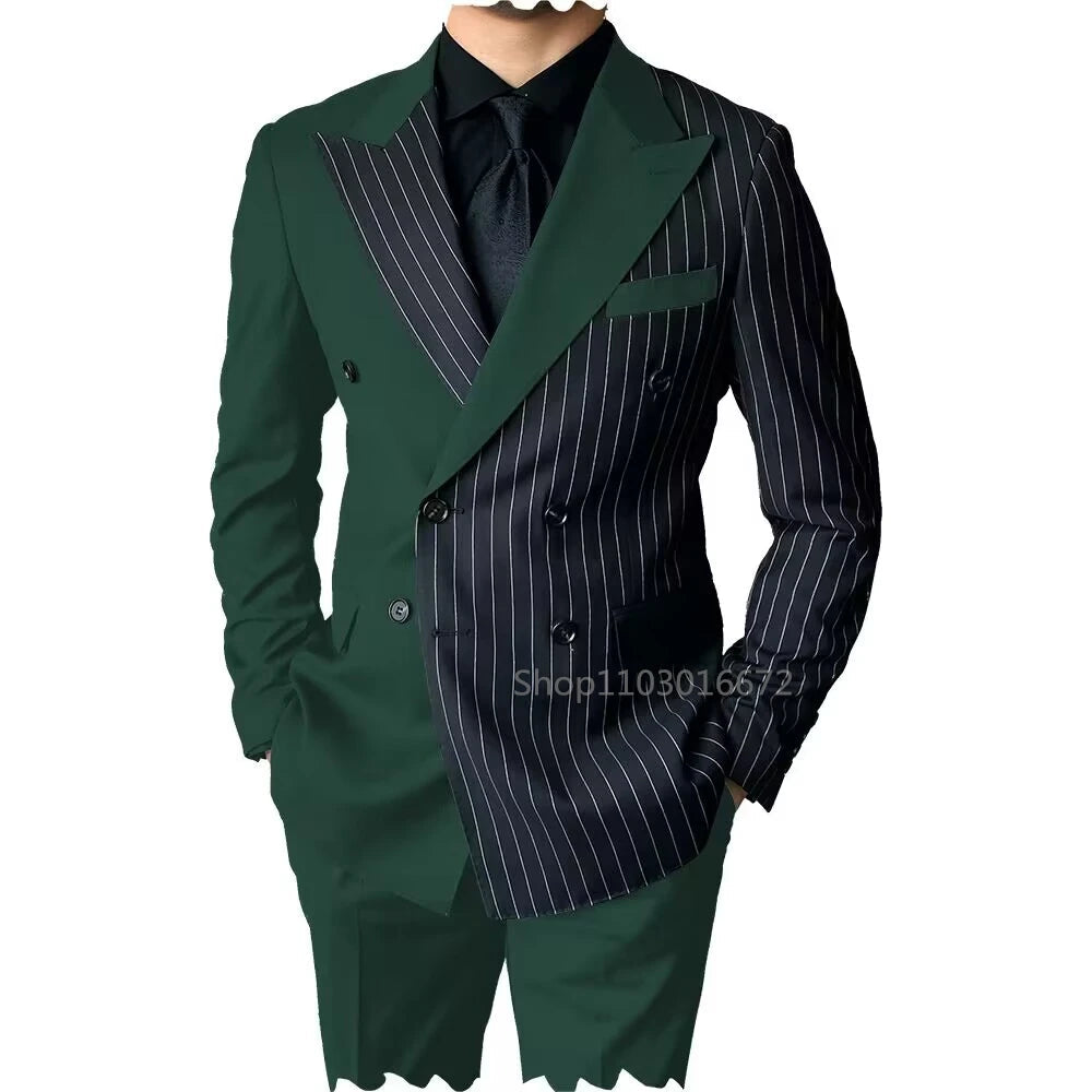 New Style Slim Fit Men Suits 2 Piece Groom Tuxedos Peak Lapel Double Breasted Blazer Pants Sets Prom Business Costume Homme SHOWLU FASHION STORE