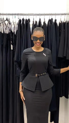 Elegant Church Dresses for Women Peplum Hidden Belly Long Sleeves Midi Classy Modest Female African Gowns Office Ladies New Fall SHOWLU FASHION STORE