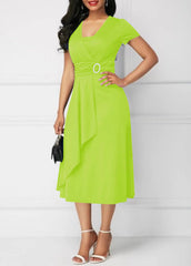Summer Dresses Elegant Women Solid Color Short Sleeve V Neck Asymmetric Hem Waist Tight Midi Party Dress Ladies Evening Vestidos SHOWLU FASHION STORE