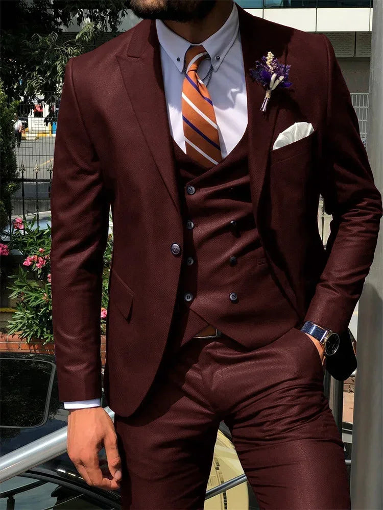 Dark Blue 3 Piece Slim Men Fashion Suit Cutsom Groom Wedding Tuxedo Prom Wedding Tailor Made Men Suit Costume Homme Mariage SHOWLU FASHION STORE