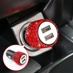 Car Charger Diamond-mounted Car Phone Safety Hammer Charger Dual USB Fast-Charged Diamond Car Phone Aluminum Alloy Charger