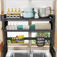 Sink Dish Cabinet Scalable Adjustment Stainless Steel Drain Rack Tabletop Bowl and Plate Organizer Household Kitchen Accessories