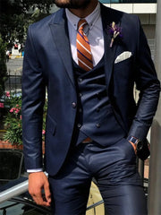 Dark Blue 3 Piece Slim Men Fashion Suit Cutsom Groom Wedding Tuxedo Prom Wedding Tailor Made Men Suit Costume Homme Mariage SHOWLU FASHION STORE