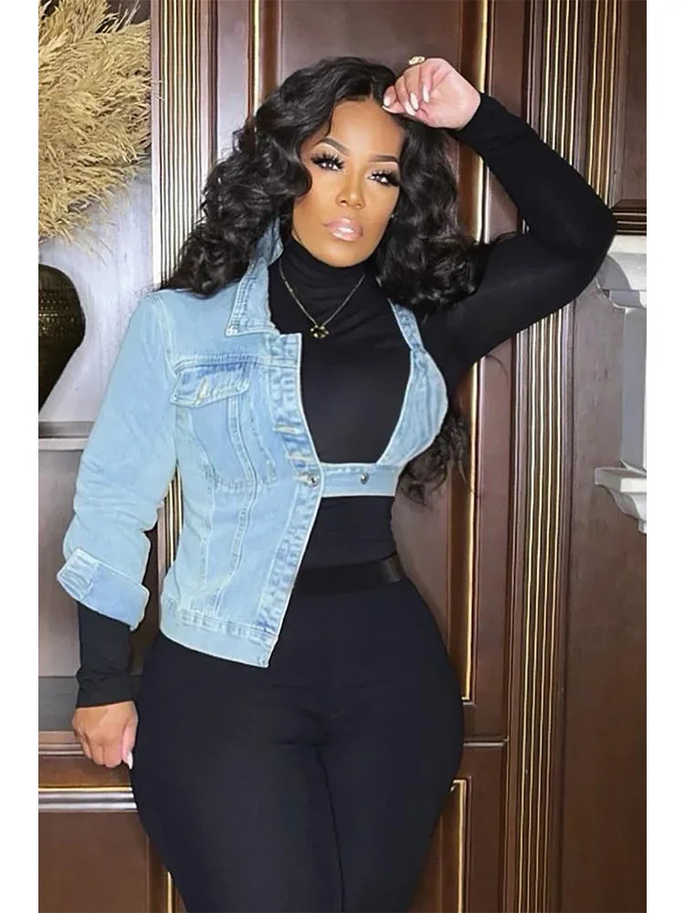 Fashion Novelty Denim Jackets One Shoulder Sexy Casual Streetwear Plus Size Blue Denim Bra Jacket Outwear Tops-ONLY DENIM PART SHOWLU FASHION STORE