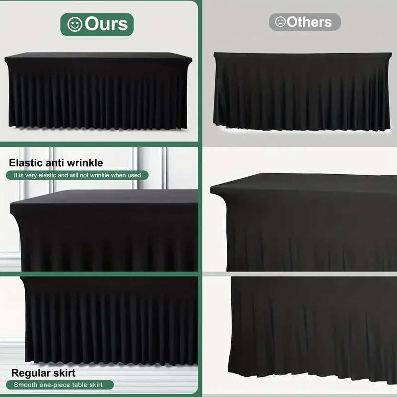 6ft, Rectangle Table Skirts, Polyester Fitted Table Covers, Black Table Cloth For 6 Ft Table With Skirt,Spandex Table Cover SHOWLU FASHION STORE
